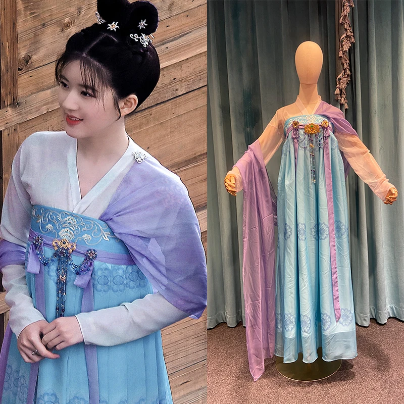 Li LeYan Druck Chiffon Tang-dynastie Hohe Taille Hanfu Ruqun Prinzessin Trau Diener Lolita Cosplay Drama Kostüm Die Lange Ballade