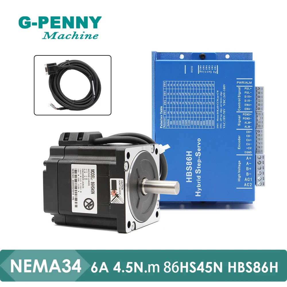 

CNC Nema34 Closed Loop Stepper Motor kit 4.5N.m Shaft 14mm stepping motor with 512 Subdivision DC20-80VAC and vector control