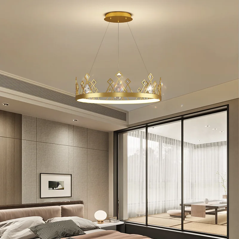 Nordic Post-Modern Living Room Chandelier Bedroom Restaurant Hotel Light Luxury Simple Crown Crystal Decorative Lamp