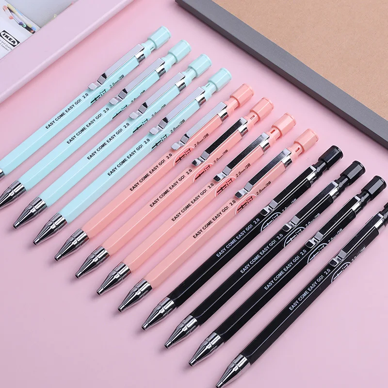 2 Stücke 2,0mm Mechanische Bleistift mit 40 stücke Kostenloser Minen Radiergummi 2B Kawaii Bleistifte Für Schreiben Skizze Malerei Kinder schule Liefert