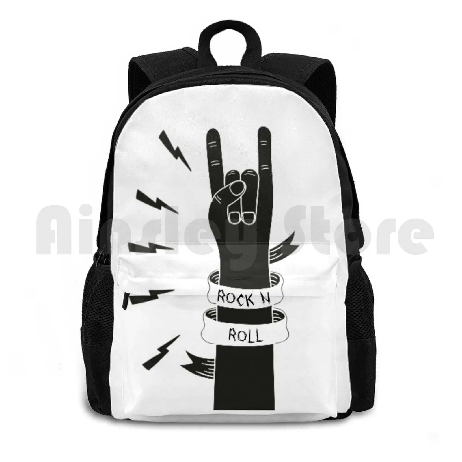 Rock N Roll Hand Design Outdoor Hiking Backpack Waterproof Camping Travel And Roll Rocknroll Heavy Metal Music Bands