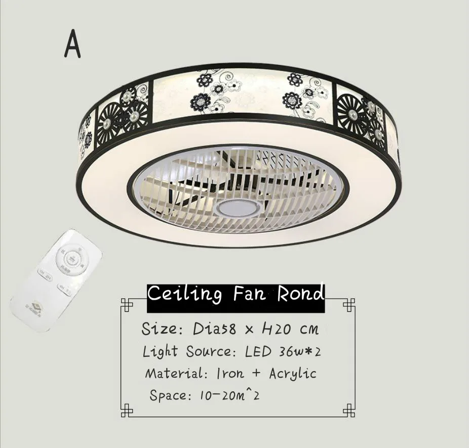 New Chinese Fan Light Bedroom Study Living Room Light LED Lighting Modern Simple Fan Ceiling Light