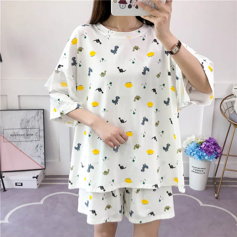 150-175Kg Plus size women\'s summer cartoon pajama suit bust 170cm 7XL 8XL 9XL 10XL 11XL loose short-sleeved home service shorts