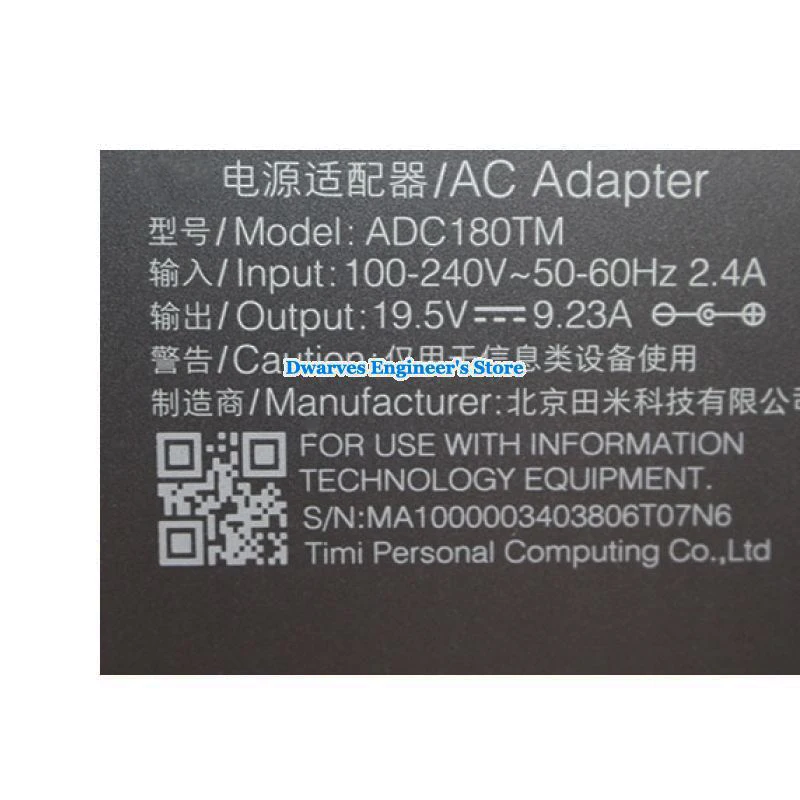 Imagem -03 - Genuíno 19.5v 9.23a Adaptador ac Adc180tm Carregador para Xiaomi 15.6 Polegadas 1660ti 1060g Fonte de Alimentação do Portátil 180w 7.4x5.0 mm com Pino