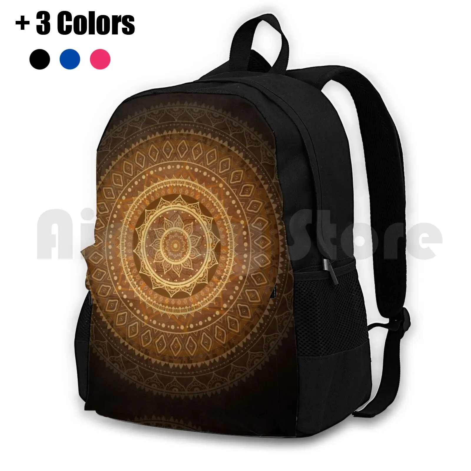 Mandala. Ornamental Pattern. Outdoor Hiking Backpack Riding Climbing Sports Bag India Pattern Yoga Leaves Flower Arabic