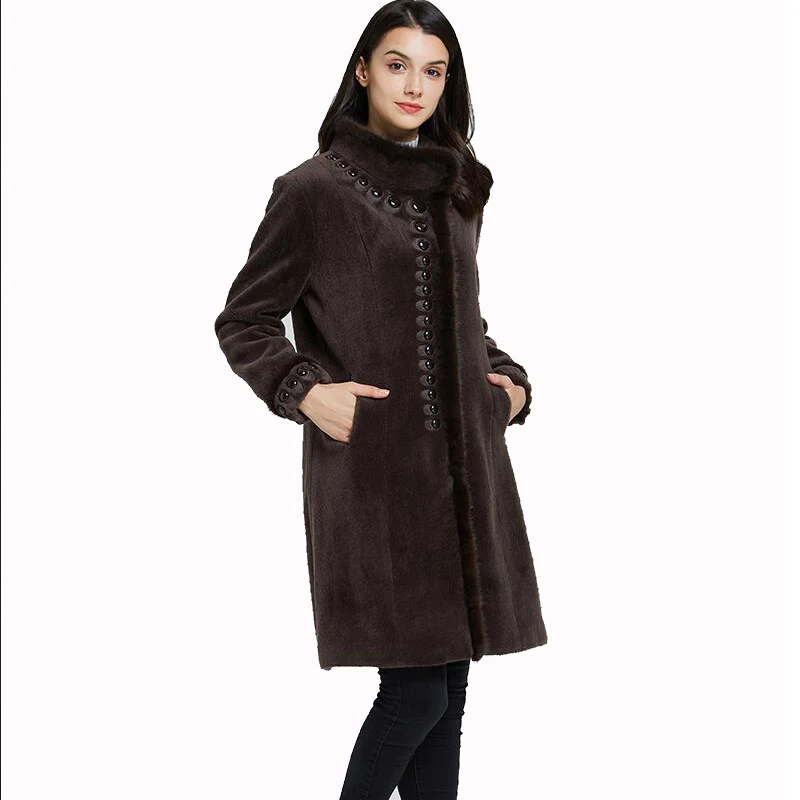 Manteau d'hiver en fourrure de mouton pour femme, manteau long en fourrure de vison véritable, à la mode, veste en fourrure de mouton populaire russe