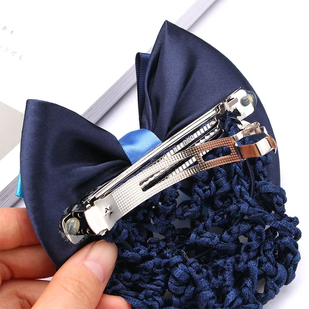 Satin Bow Barrette Stylish Floral Lace Official Lady Hair Clip Cover Net Tulle Bowknot Bun Snood Women Hairgrip Headband Hairnet