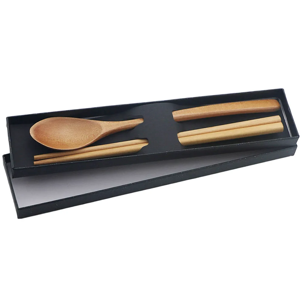 6People Natural Wooden Korean Spoon Long Handle Spoon Chopsticks Handmade Spoon Chopsticks Cutlery Tableware Tree Dinnerware Set