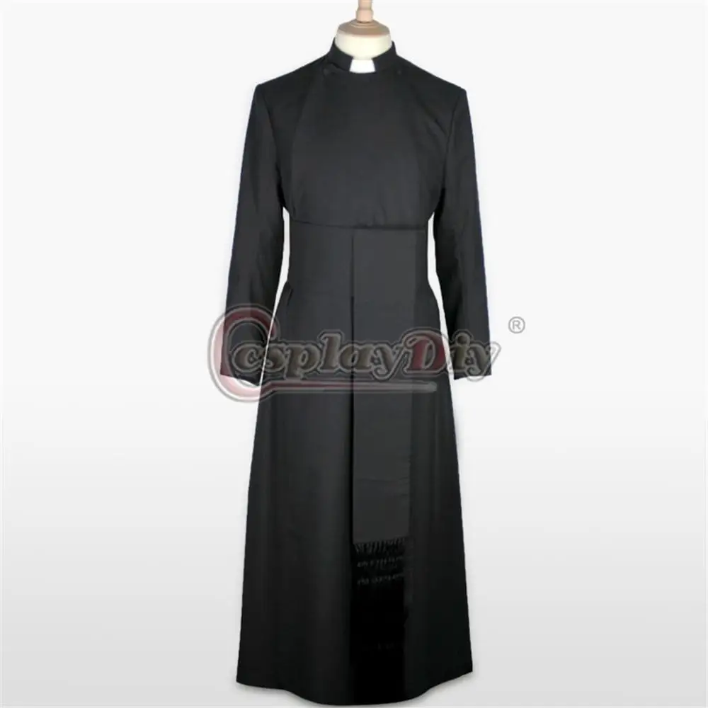 

Cosplaydiy Custom Made Double Breasted Minister Casock Dress Suit Adult Black Medieval Cassock L320