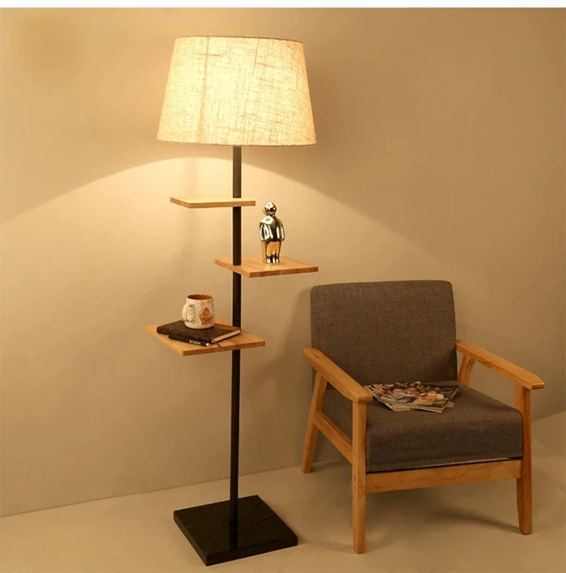 E27 Floor lamp Nordic Living Room Sofa Tea Floor 3 Plates Lamp Solid Wood Floor Lamp Black Metal Study Room Bedside Floor lamp