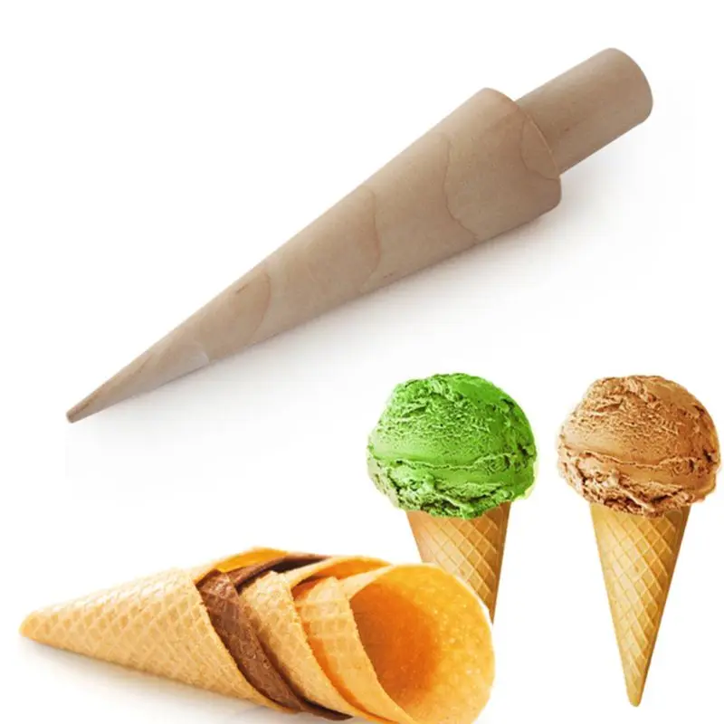 Wooden Ice Cream Cone Mold DIY Egg Roll Omelet Waffle Roller Pastry Roll Baking Decorating Tools