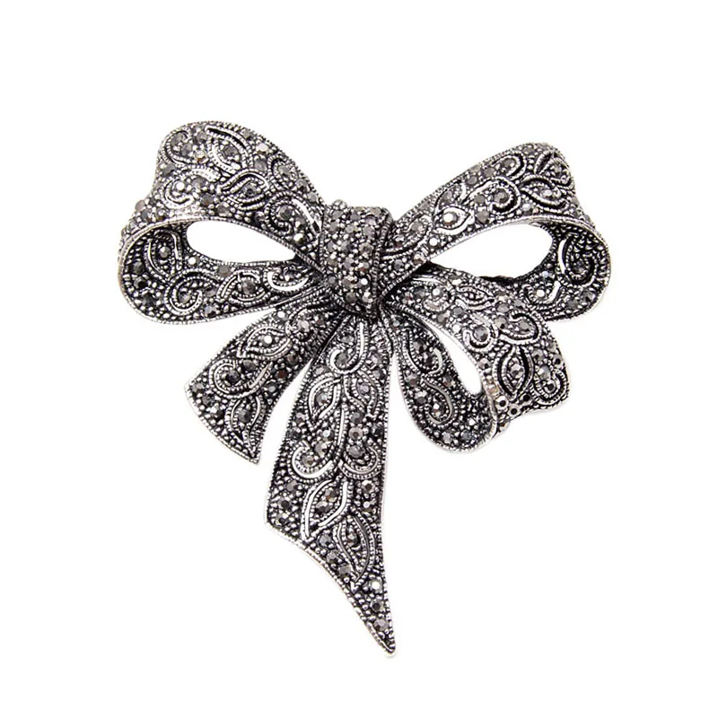 CINDY XIANG Black Color Rhinestone Bow Brooches for Women Large Bowknot Brooch Pin Vintage Fashion Jewelry Winter Accessories