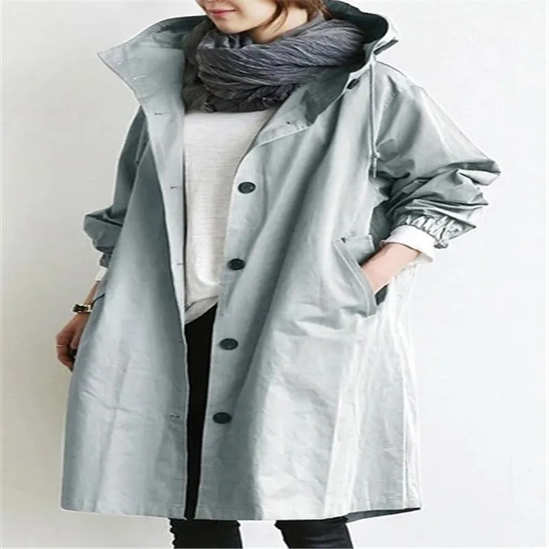 

Spring Trench Coat Hooded Women Trench Coat Loose Long Trench Coat Plus Size Coats Women Windbreakers Women Coats and Jackets5Xl