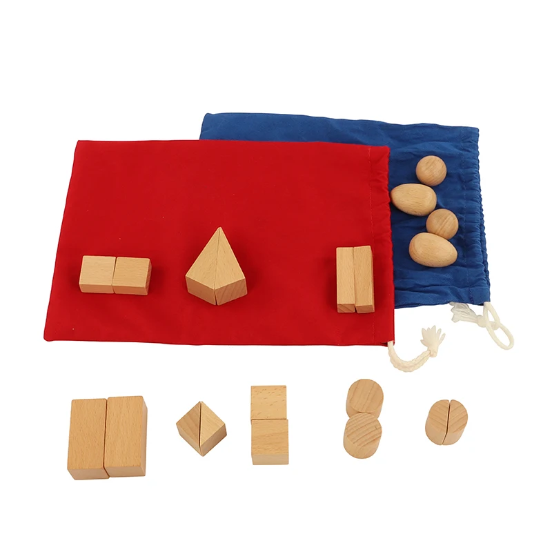 Montessori Wooden Toy Mystery Bags Sensory Game Ball Geometric Solids Shapes Exercise Practice Baby Preschool Toy for Children