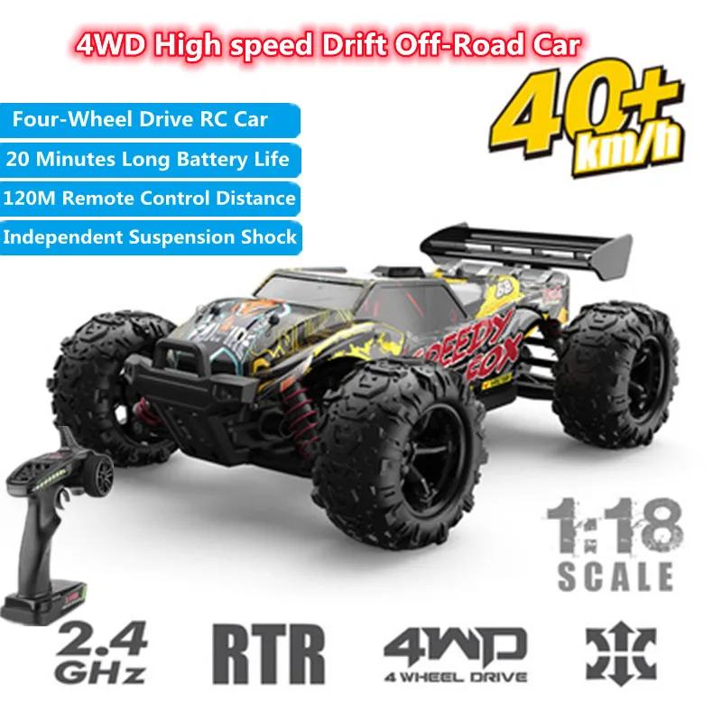 1:18 High Speed Drift RC Car 120M 20Min Independent Suspension Shock 40KM/H All Terrain 2.4G Remote Control Off-Road Car KidGift