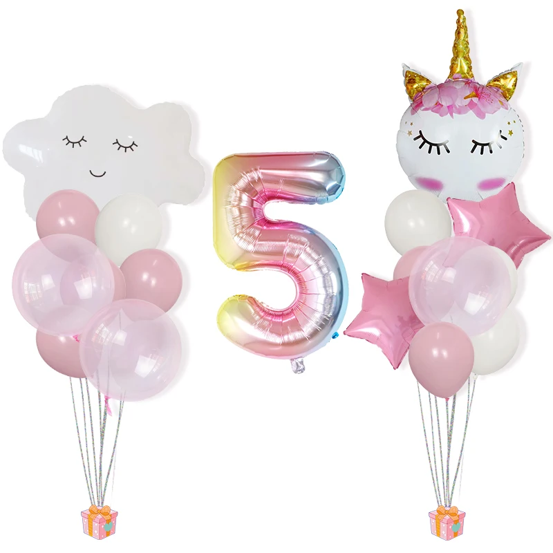 18pcs/lot 30inch Gradient Number Rainbow Smile Cloud Foil Helium Balloon Birthday Party 1 2 3 4 5th Year Decorations Air Globos