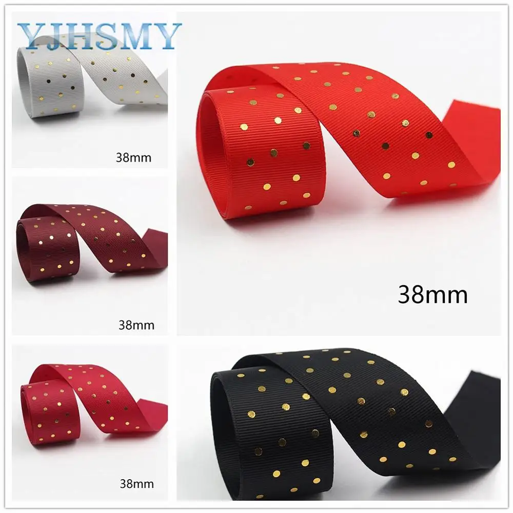 L-20609-523 1-1/2”Hot Gold Dots print Pattern Ribbon , 5 yards DIY handmade hair accessories Material , Bow Decoration