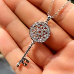 Huitan Silver Color/Rose Gold Color Key Necklace for Women Dazzling Crystal CZ Stone Korean Fashion Versatile Female Jewelry Hot