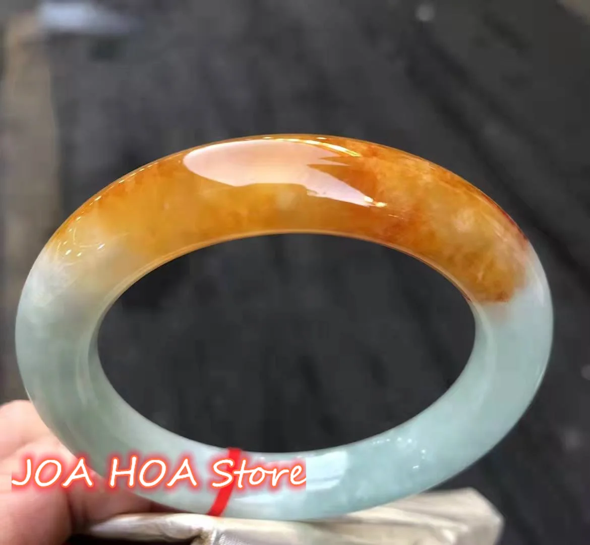 New Natural Myanmar Jadeite Floating Yellowness Jade Bracelet Rare Bangle Exquisite And Elegant Women's Handring Jewelry