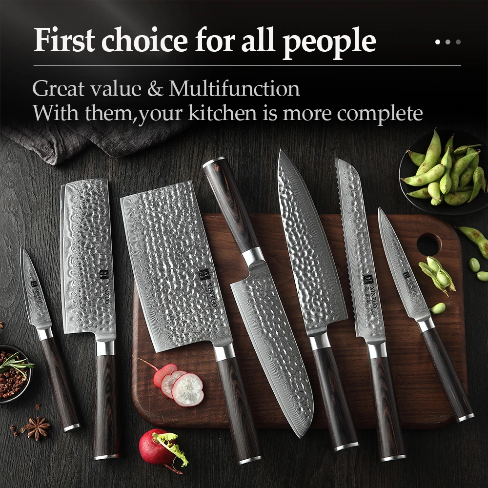 7 PCS Kitchen Knives Set VG10 Damascus Steel High Carbon Super Sharp Blade Meat Vegetable Kitchen Accessories Pakkawood Handle