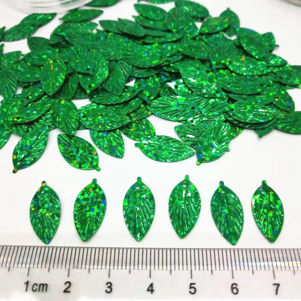 50g/lot Leaf Sequins 9*18mm PVC Flat Paillette Hologram Decoration Cute Small Laser Green Leaves