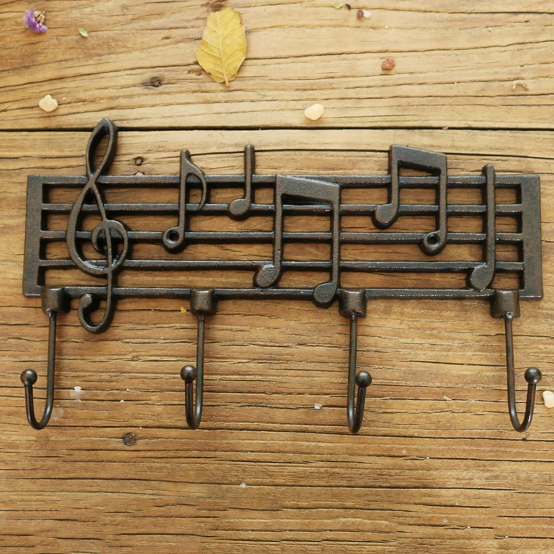 

Cast Iron Music Notes Key Holder with 4 Hooks, Decorative Wall Mounted Hanger Rack, Great Gift for Music Lovers