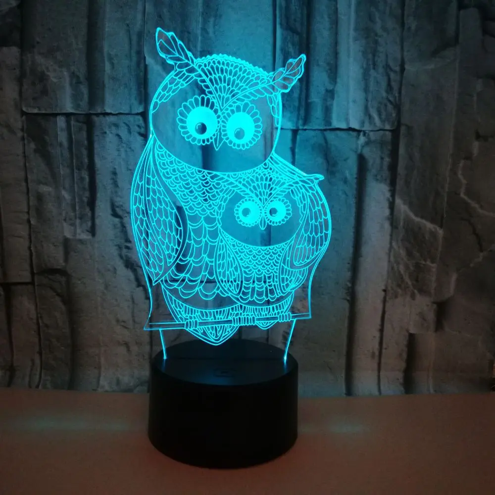 Owl 3D Night Light Colorful Remote Control Touch 3D LED Illusion Lamp Creative 3D USB Table Lamp Birthday Christmas Gifts Kids