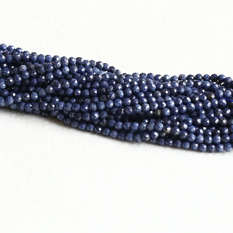 2 Strands Wholesale Natural Genuine Blue Sapphire Faceted RoundLoose Small Beads 15