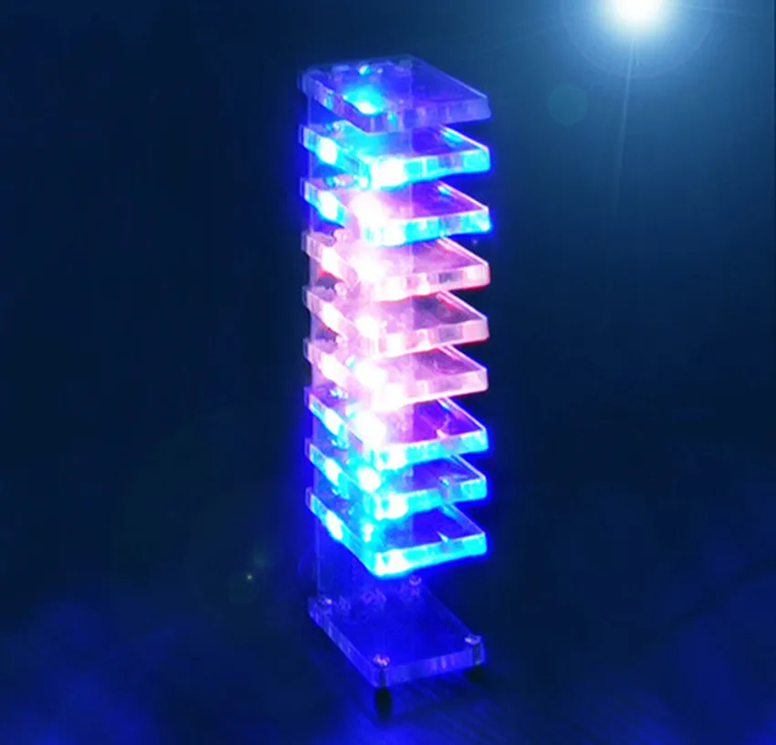 การควบคุมเสียงอิเล็กทรอนิกส์คริสตัลคอลัมน์ทำ Cubic LED DIY ผลิตเสียงเพลง Spectrum อะไหล่ชุด