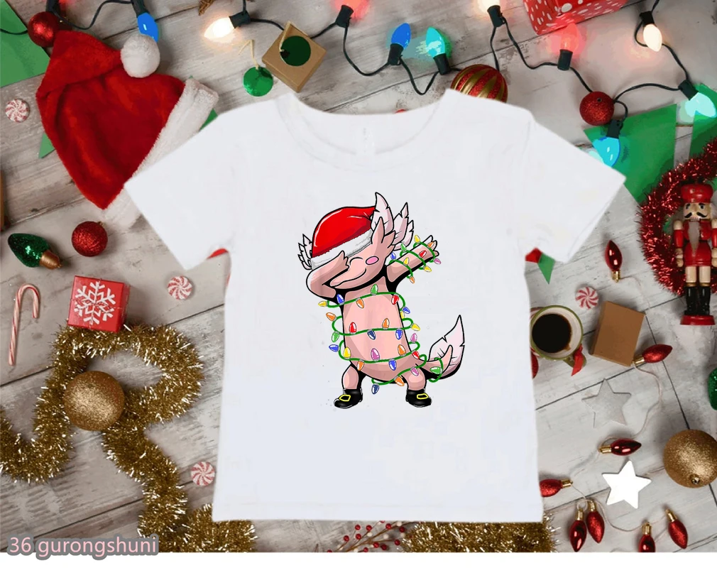 

Axolotl Deer Cartoon Print Tshirt Summer Tops For Girls/Boys Merry Christmas Gift Kids Clothes Harajuku Kawaii T-Shirt Wholesale