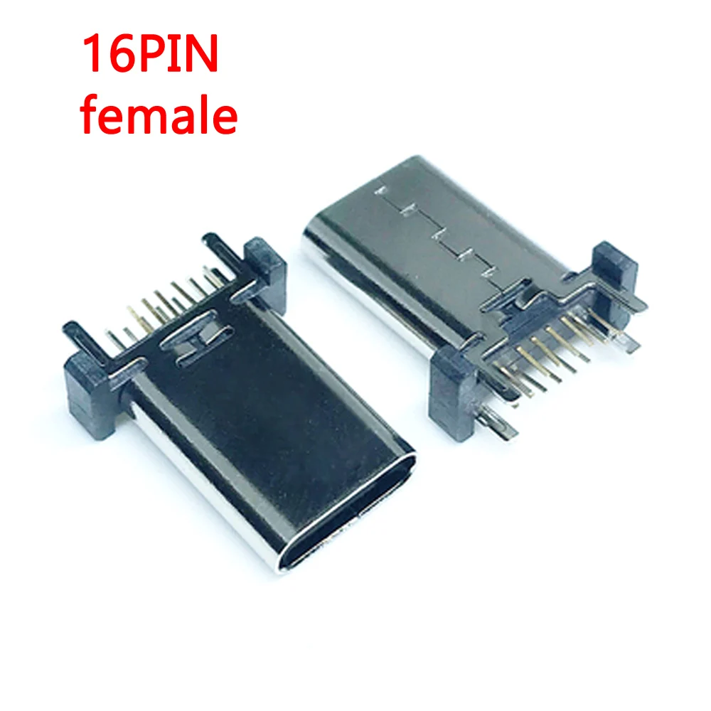 15pcs/lot Mini USB Type C 16-Pin Female Socket Vertical / Horizontal  Jack Connector For Charging tail plug