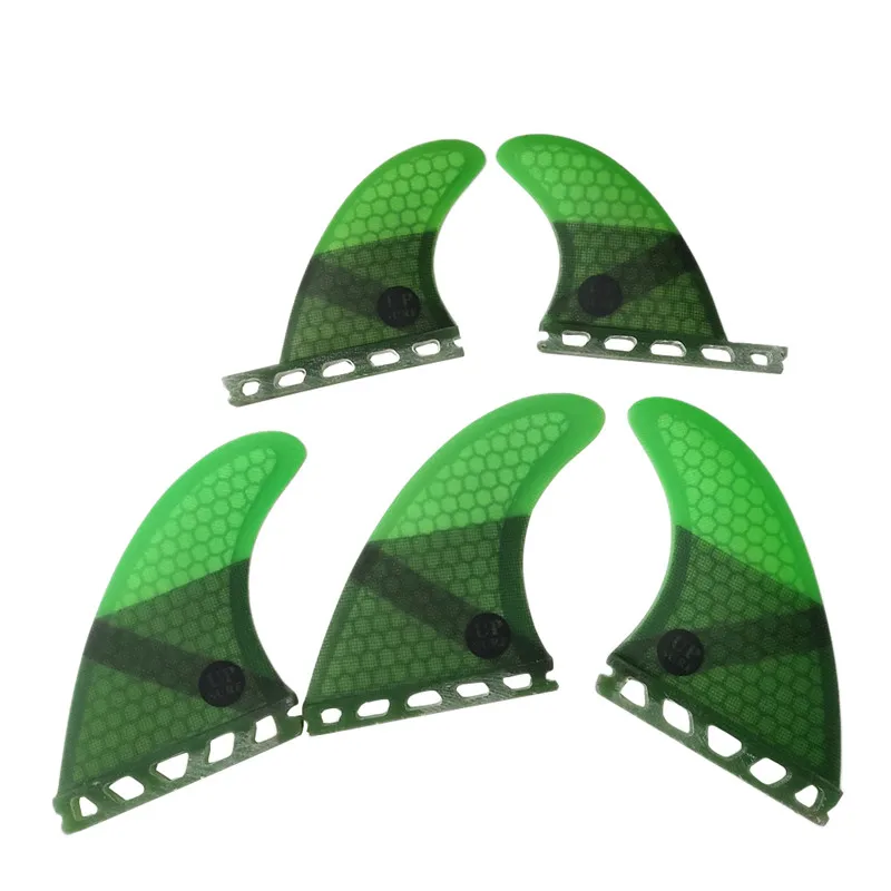 UPSURF Tri-Quad fin set Single Tabs M+GL Size fins Green Color surfboard fins Surf fins Honeycomb Fiberglass Good Quality