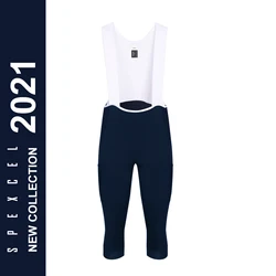 SPEXCEL2021 NEW Cargo 3/4 Bib Pants Thermal Fleece Bib Shorts With Side Pocket With High Density Pad Cycling Bottom Navy