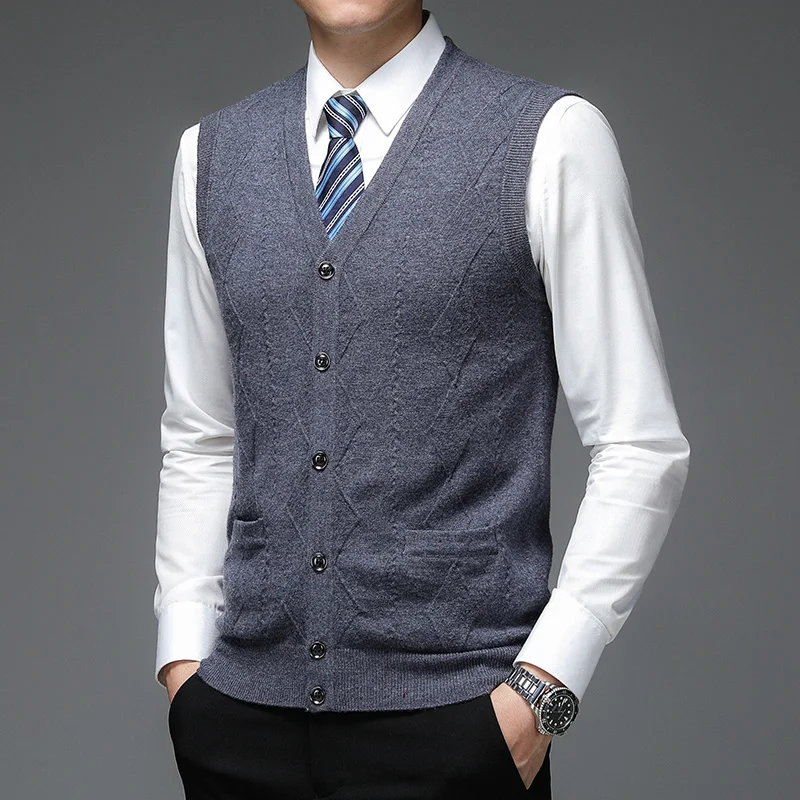 

Мужской однотонный пуловер из 100%-ной шерсти, с V-образным вырезом