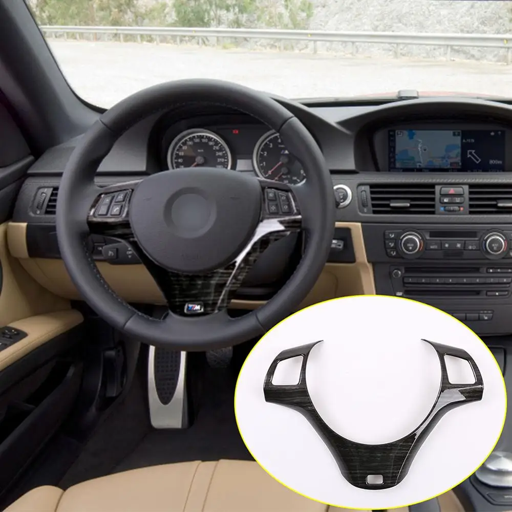 

Car Styling Steering Wheel Button Frame Deoration Cover Trim for BMW E90 3 Series 2005-2012 Black wood grain Interior Accessory