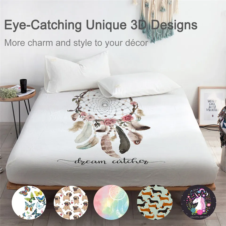 BeddingOutlet Hipster Watercolor Bed Sheet Dreamcatcher Mattress Sheet Bohemian Polyester Fitted Sheet Queen Bedspreads 1-Piece