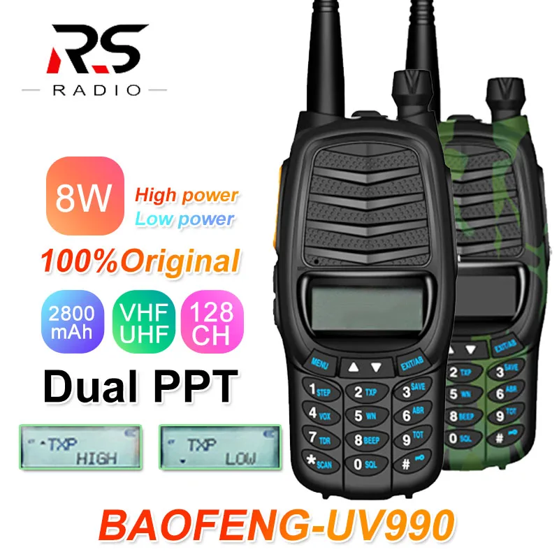 

Портативная рация Baofeng BF-UV990 8 Вт высокой мощности, 10 км, UV990, УКВ, УВЧ, ВЧ, приемопередатчик, мощная двухсторонняя радиостанция