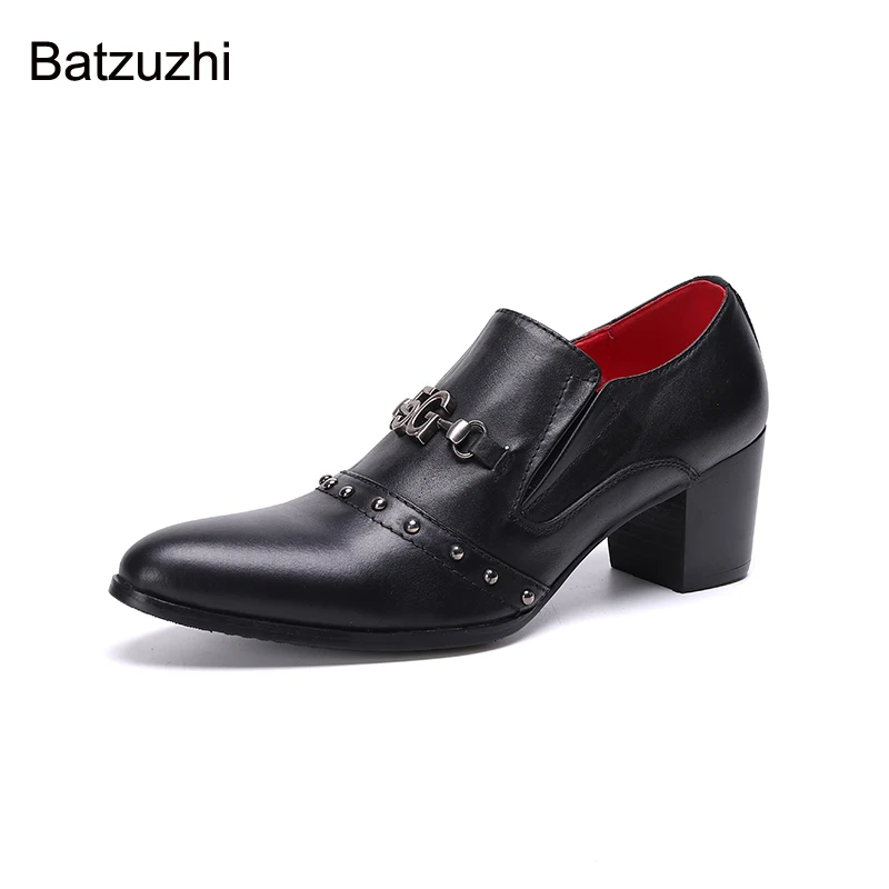 

Batzuzhi Korean Style Gentleman Men Shoes Pointed Toe Genuine Leather Oxford Shoes 7cm High Heels Party Shoes Men,Big Size 38-46