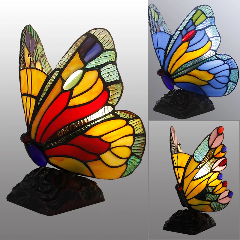 

Tiffany Stained Glass Butterfly Table Lamps Bedroom Bedside LED Night Light Fixtures Vintage Desk Lamp Living Room Home Decor