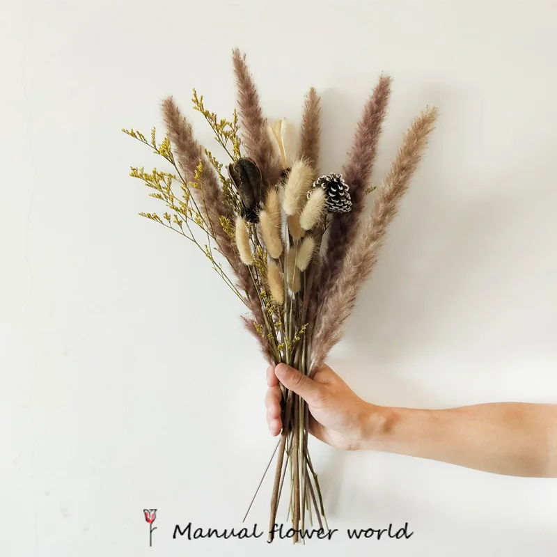 15pcs-45CM Natural Dried Small Pampas Rabbit Tail Grass Wedding Home Easter Decorations,Reed Wedding Flower Bunch Natural Plants