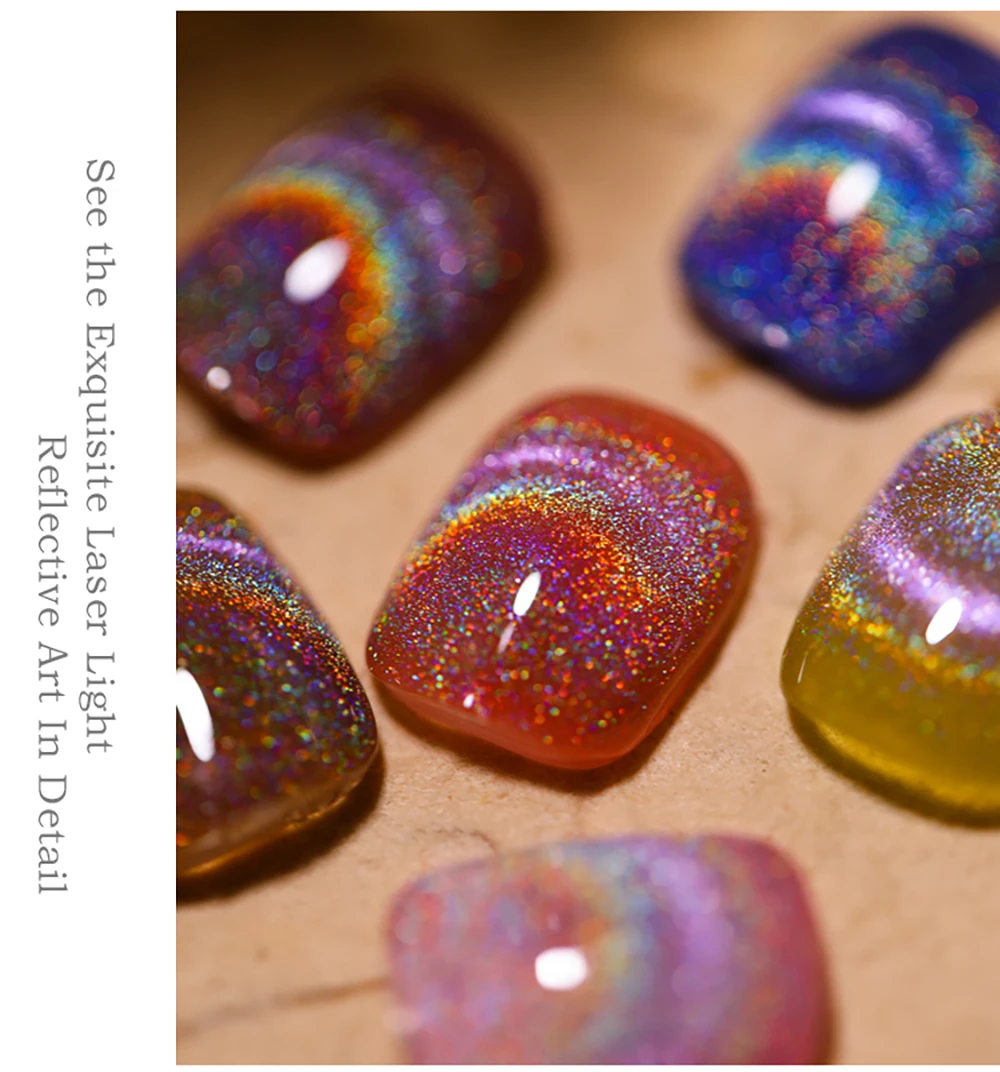 Vendeeni 15ml Universeller Regenbogen-Katzenaugen-Gel-Nagellack Laser-Glitzer Magnetischer Gel-Lack Kann mit Jeder Grundfarbe Kombiniert Werden – Detail 7