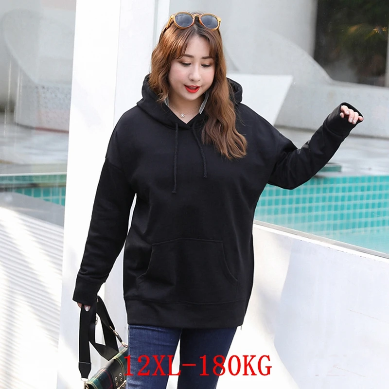 

Large women's 12xl 180kg Hoodie big size 6xl 7XL 8xl 9xl 10xl spring and autumn long sleeve loose black hip hop big Sweatshirt