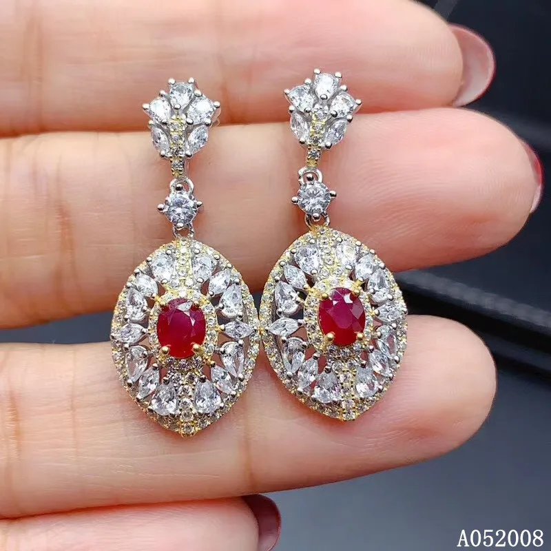 KJJEAXCMY fine jewelry 925 sterling silver inlaid natural ruby ear studs classic ladies earrings support testing