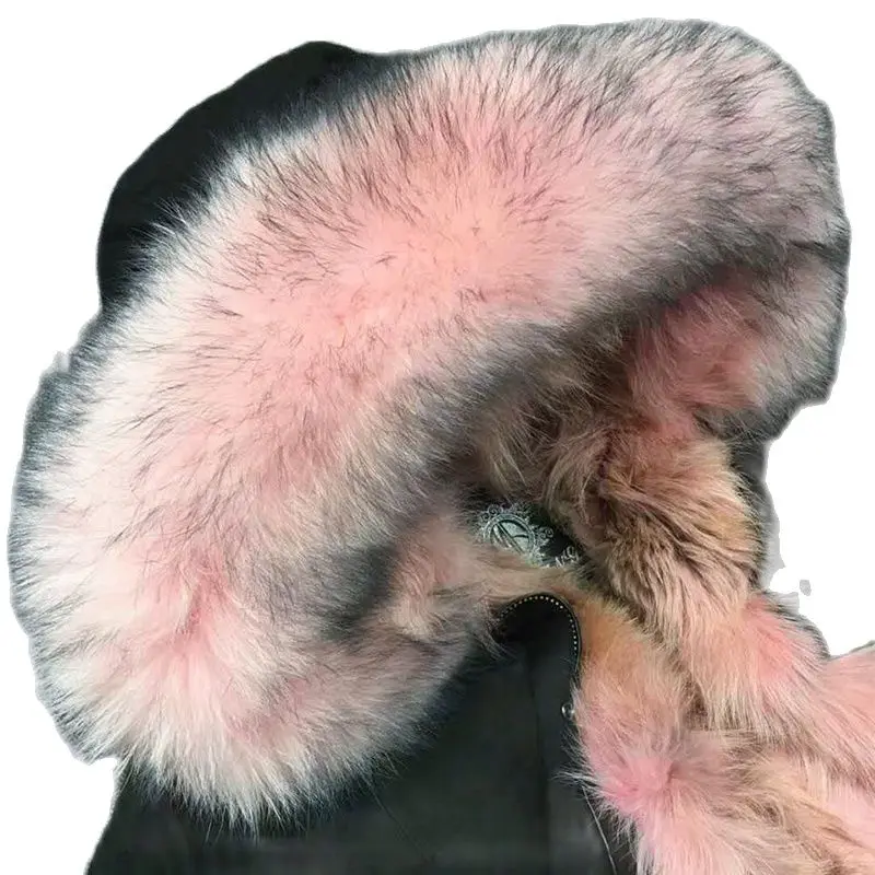 Parka nero per uomo fodera in vero lupo stile lungo cappotto di colore rosa di alta qualità il colletto in vera pelliccia di procione può essere rimovibile Casual