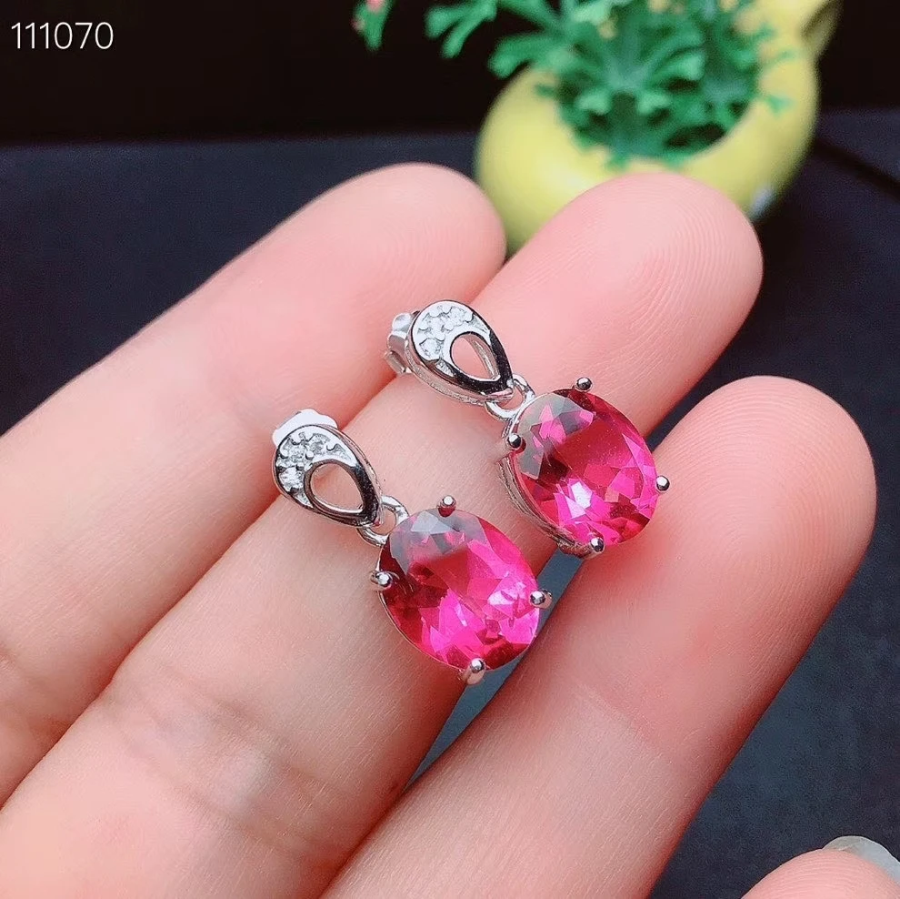 Kjjeaxcmy Mỹ Trang Sức Hồng Tự Nhiên Topaz Bạc 925 Nữ Mặt Dây Chuyền Bông Tai Vòng Cổ Bộ Nhẫn Hỗ Trợ Kiểm Tra Thời Trang