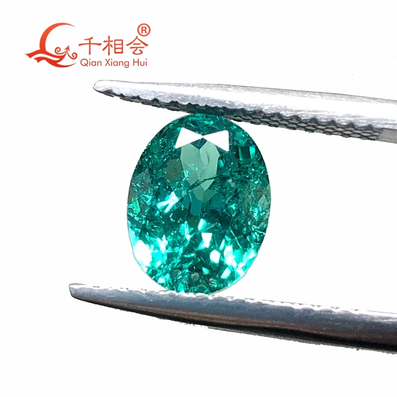 7*9mm Oval shape Natural Cut lab grown Green Sapphire Loose Gem Stone with Minor Cracks And Inclusions Corundum