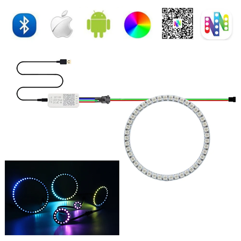 

WS2812B LED Pixel Ring, Individul Addressable Ring, 5050RGB, WS2812 IC, Built-in Led Module with USB, DC Wire, SP110E Controller