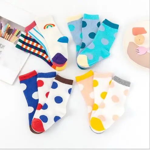 

1-7 Year 3Pairs/lot autumn new baby socks cartoon geometric dots boys and girls children socks