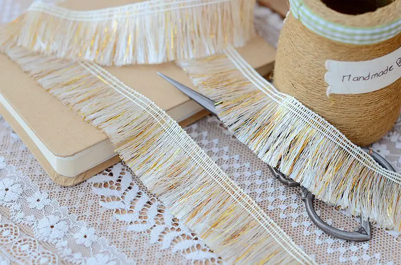 3cm 4meters/lot Beige cotton with gold tassel curtain fringe household lace trim X980