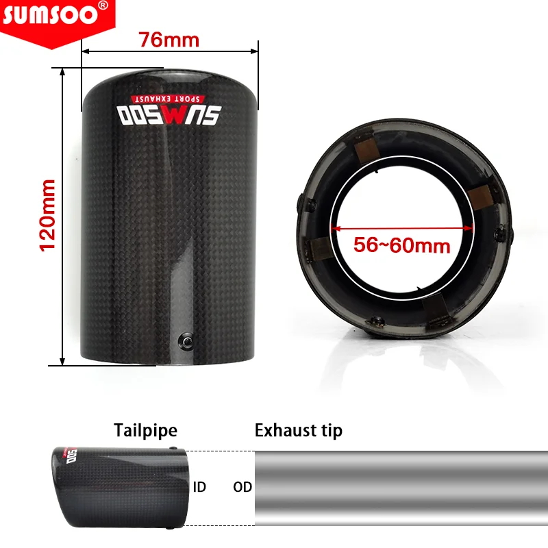 SUMSOO genuine Car Universal Exhaust Pipe  Carbon Fiber Cover Exhaust Muffler Pipe Tip case Exhaust Tip housing